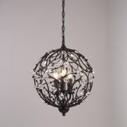 3-flammige Vintage Retro Kugel-Kristall-Pendelleuchte
