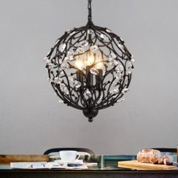 3-flammige Vintage Retro Kugel-Kristall-Pendelleuchte