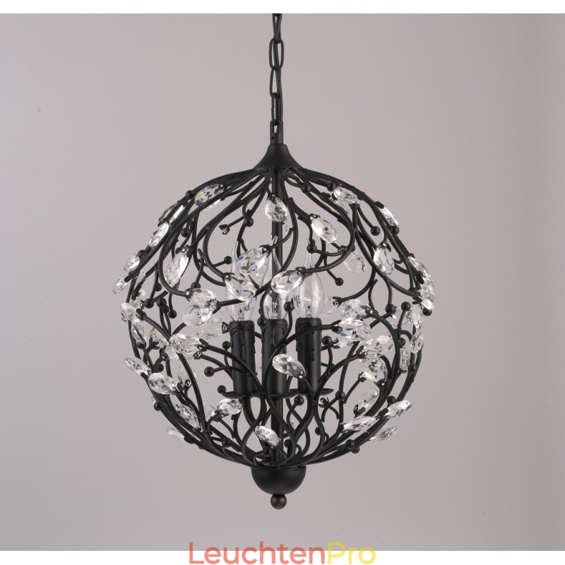 3-flammige Vintage Retro Kugel-Kristall-Pendelleuchte