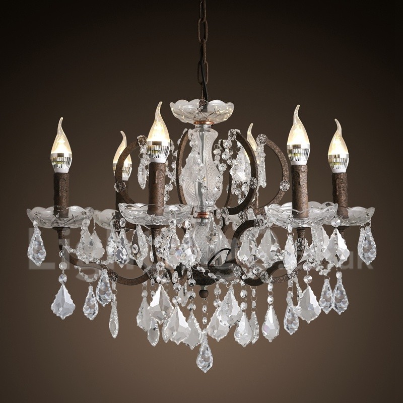 6 Licht Durchmesser 60CM Vintage Kristall Malerei Metall Kronleuchter Rostig Eisen Farbe Pendelleuchte