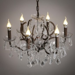 6 Licht Durchmesser 60CM Vintage Kristall Malerei Metall Kronleuchter Rostig Eisen Farbe Pendelleuchte