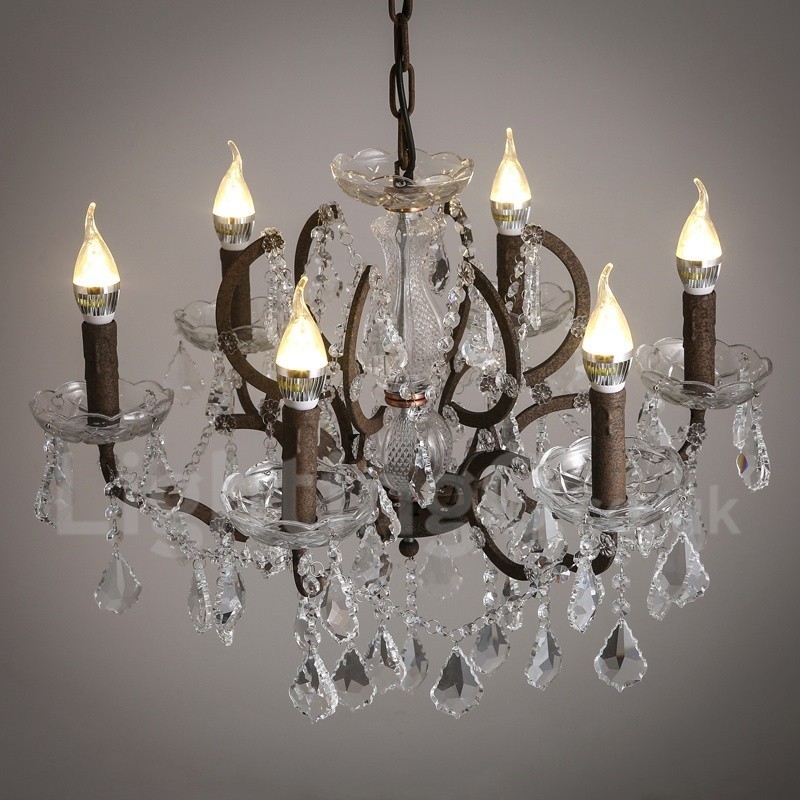 6 Licht Durchmesser 60CM Vintage Kristall Malerei Metall Kronleuchter Rostig Eisen Farbe Pendelleuchte
