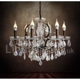 6 Licht Durchmesser 60CM Vintage Kristall Malerei Metall Kronleuchter Rostig Eisen Farbe Pendelleuchte