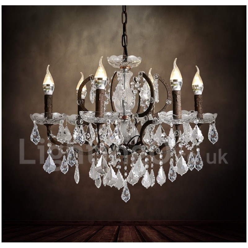 6 Licht Durchmesser 60CM Vintage Kristall Malerei Metall Kronleuchter Rostig Eisen Farbe Pendelleuchte