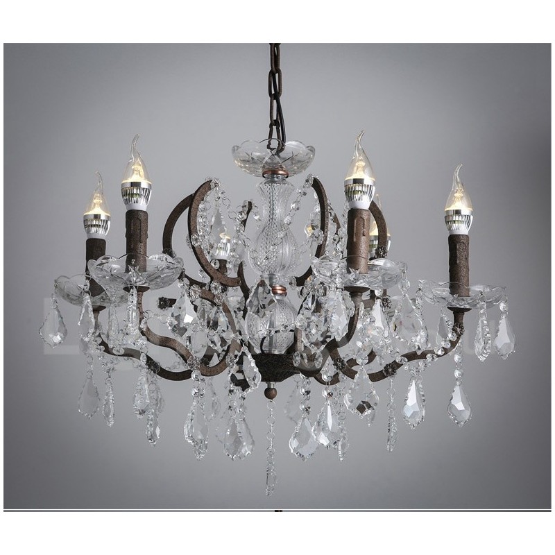 6 Licht Durchmesser 60CM Vintage Kristall Malerei Metall Kronleuchter Rostig Eisen Farbe Pendelleuchte