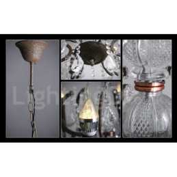 6 Licht Durchmesser 60CM Vintage Kristall Malerei Metall Kronleuchter Rostig Eisen Farbe Pendelleuchte