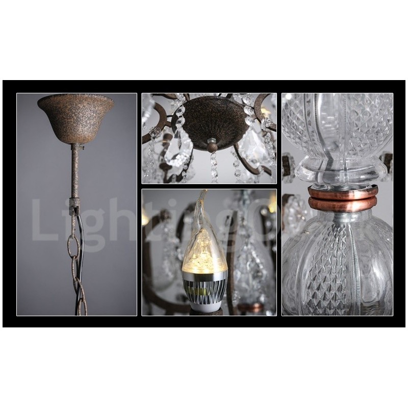 6 Licht Durchmesser 60CM Vintage Kristall Malerei Metall Kronleuchter Rostig Eisen Farbe Pendelleuchte