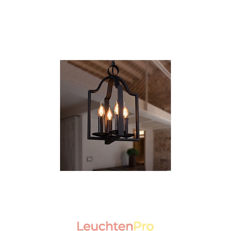 4-flammige Pendelleuchte im Vintage-Stil mit minimalistischer Eisenmalerei