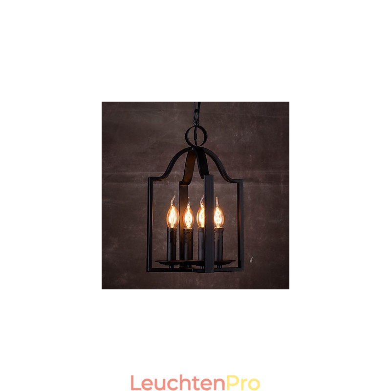 4-flammige Pendelleuchte im Vintage-Stil mit minimalistischer Eisenmalerei