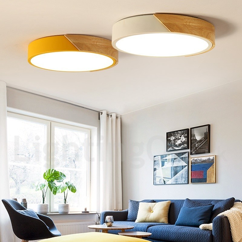 Moderne zeitgenössische Deckenleuchte aus Stahl und Holz