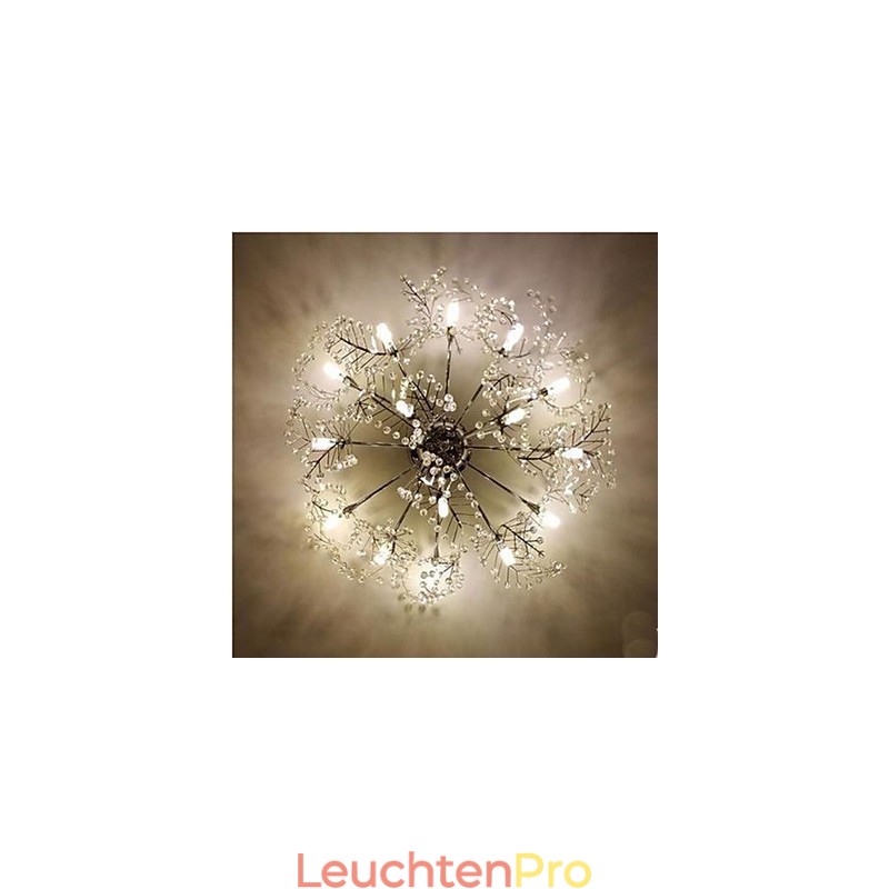 Deckenleuchte aus geätztem Laubkristall aus Edelstahl