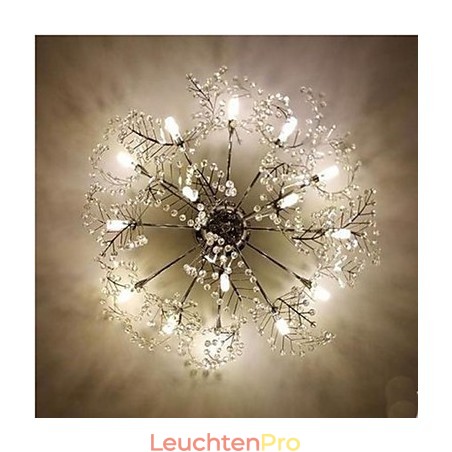 Deckenleuchte aus geätztem Laubkristall aus Edelstahl