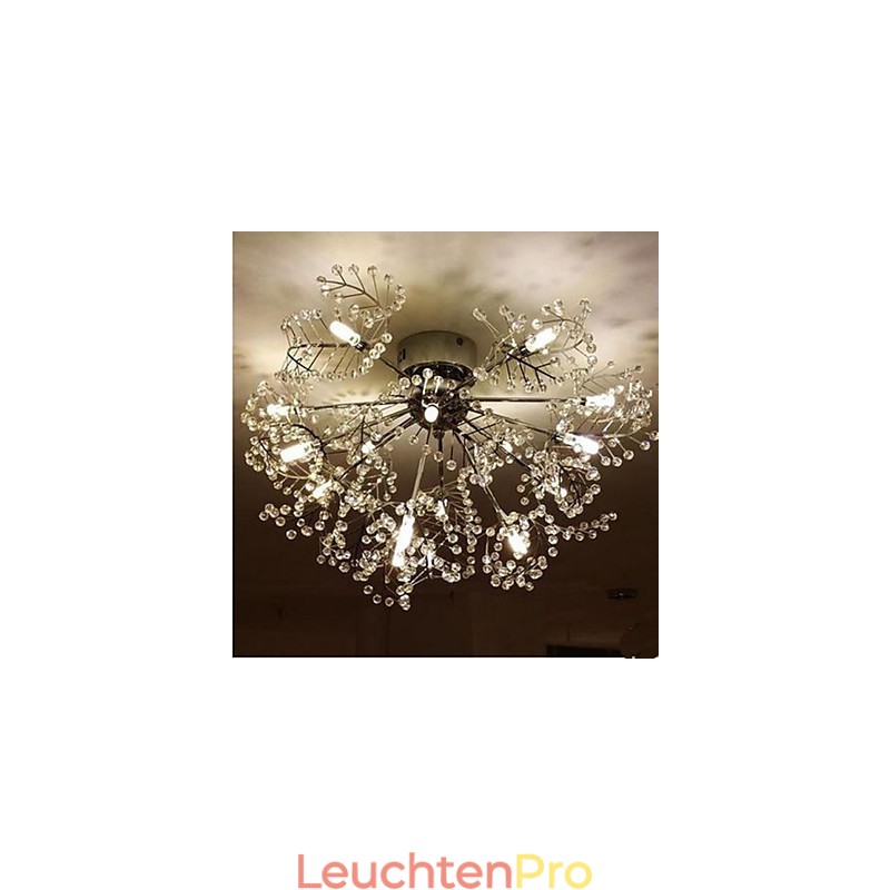 Deckenleuchte aus geätztem Laubkristall aus Edelstahl