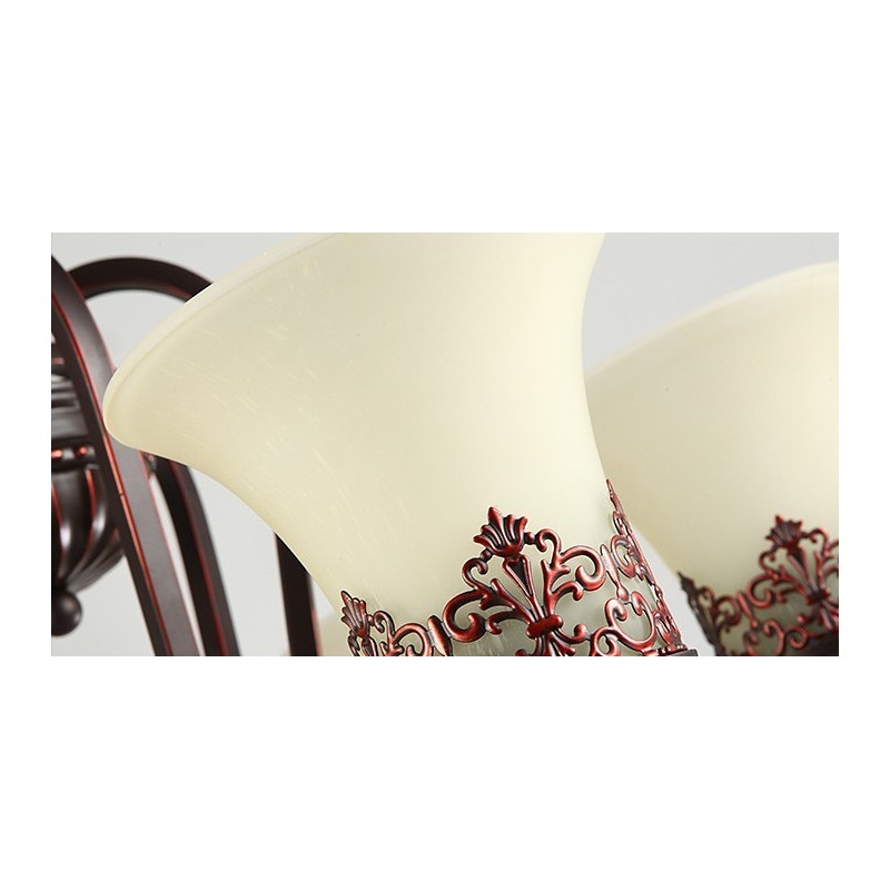 24 Lichter Hohe Decke Vintage Country Island Malerei Metall Kronleuchter mit Glasschirmen Hohe Decke