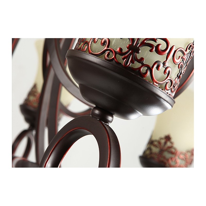 24 Lichter Hohe Decke Vintage Country Island Malerei Metall Kronleuchter mit Glasschirmen Hohe Decke