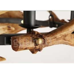 Rustikaler Kronleuchter mit 6 Lichtern und Ringgeweih