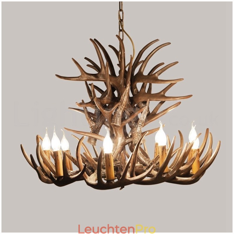 Rustikaler, künstlerischer Retro-Kronleuchter mit 9 Lichtern im Geweih-Stil