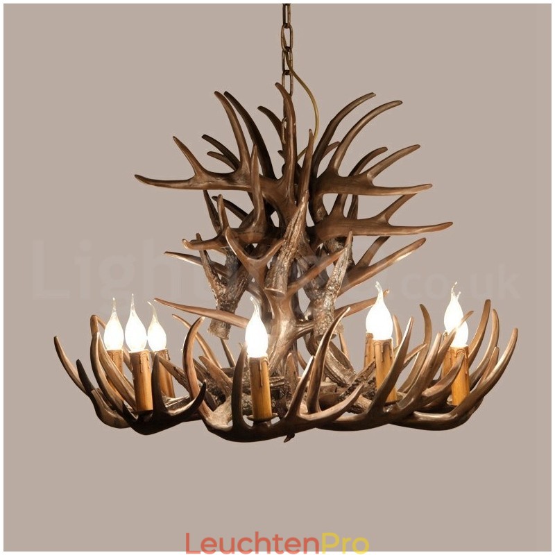 Rustikaler, künstlerischer Retro-Kronleuchter mit 9 Lichtern im Geweih-Stil