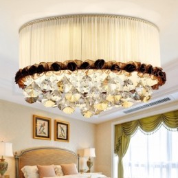 Zeitgenössische moderne 50CM Runde Flush Mount Kristall Deckenleuchten Stoff Schatten