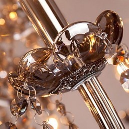 6 Lichter Europäischer Kristall-Kronleuchter in grauem Glas und Kristall