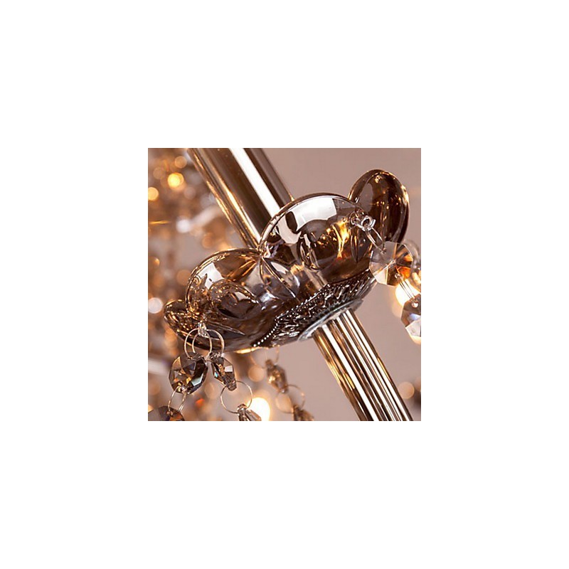 6 Lichter Europäischer Kristall-Kronleuchter in grauem Glas und Kristall