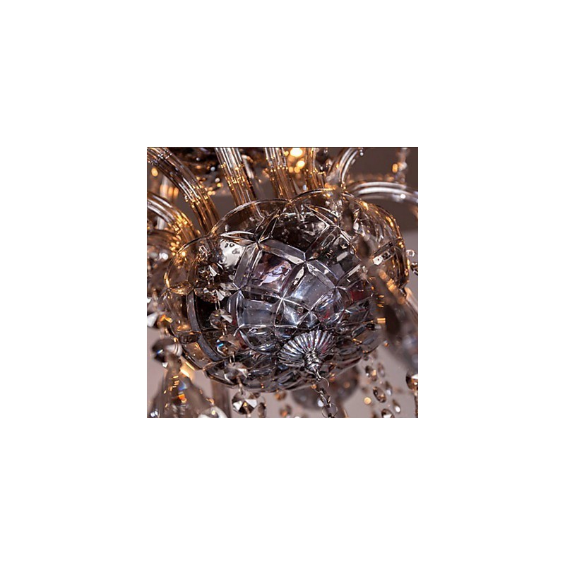 6 Lichter Europäischer Kristall-Kronleuchter in grauem Glas und Kristall