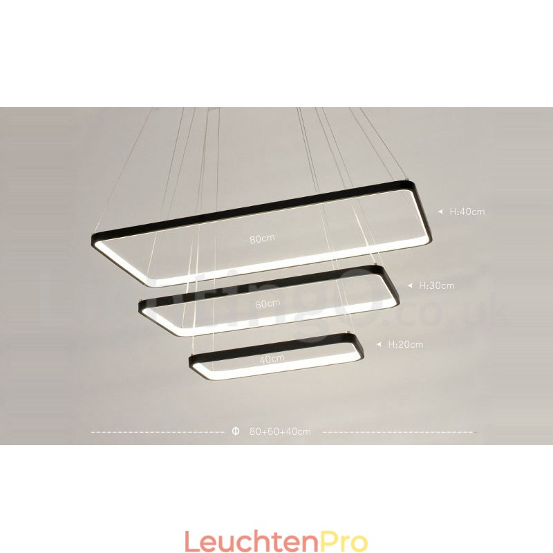 Dimmbare Pendelleuchte mit Fernbedienung Modernes Design Drei Rechtecke