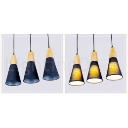 Moderne Pendelleuchte aus Holz mit 1 Licht und 3 Lichtern und Stoffschirm