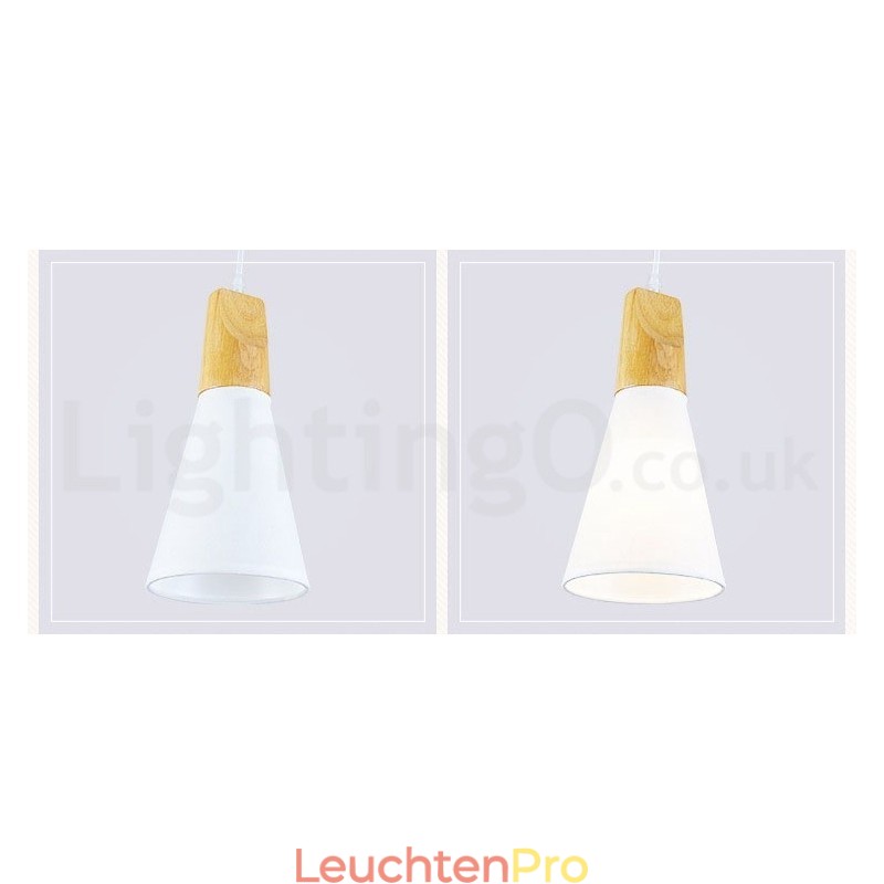 Moderne Pendelleuchte aus Holz mit 1 Licht und 3 Lichtern und Stoffschirm