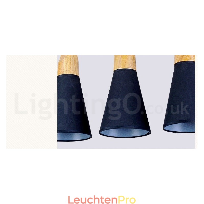 Moderne Pendelleuchte aus Holz mit 1 Licht und 3 Lichtern und Stoffschirm