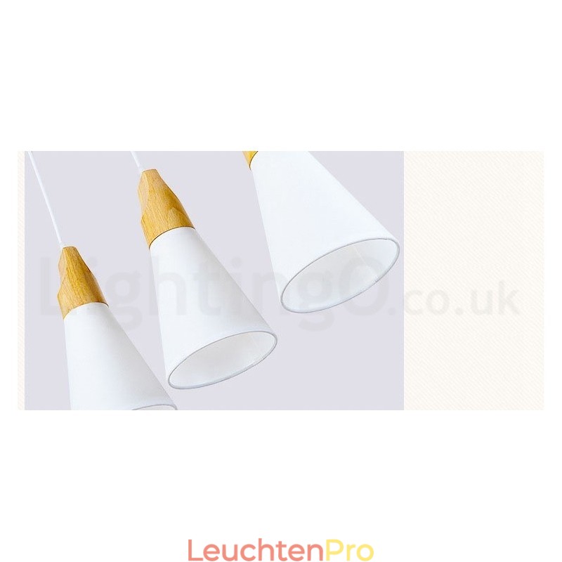 Moderne Pendelleuchte aus Holz mit 1 Licht und 3 Lichtern und Stoffschirm