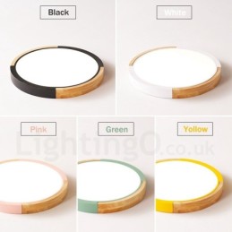 Ultradünne, mehrfarbige, runde Deckenlampe aus Holz, Deckenlampe aus Massivholz mit Acrylschirm im nordischen Stil