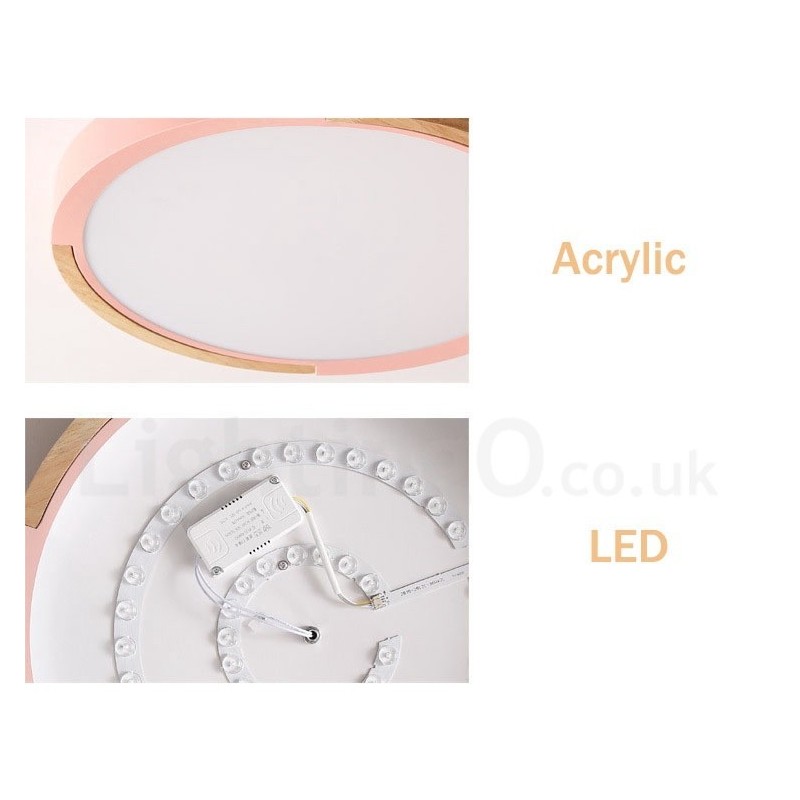 Ultradünne, mehrfarbige, runde Deckenlampe aus Holz, Deckenlampe aus Massivholz mit Acrylschirm im nordischen Stil