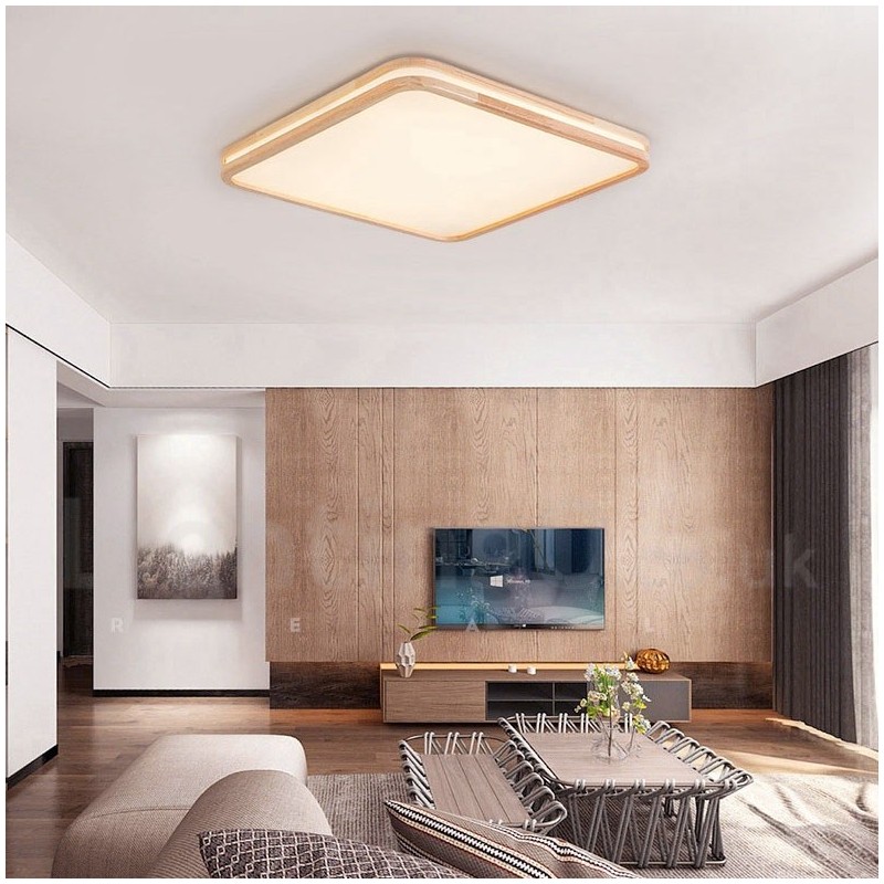 Ultradünne runde quadratische rechteckige Holzdeckenlampe Massivholz Acrylschirm Deckenlampe nordischer Stil