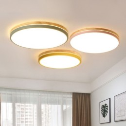 Dimmbare ultradünne, mehrfarbige, runde Deckenleuchte aus Holz mit Acrylschirm, Deckenlampe im nordischen Stil