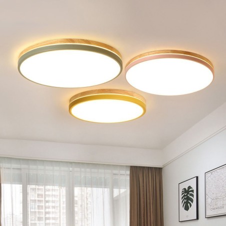 Dimmbare ultradünne, mehrfarbige, runde Deckenleuchte aus Holz mit Acrylschirm, Deckenlampe im nordischen Stil Dimmbare ultradünne, mehrfarbige, runde Deckenleuchte aus Holz mit Acrylschirm, Deckenlampe im nordischen Stil