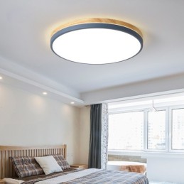Dimmbare ultradünne, mehrfarbige, runde Deckenleuchte aus Holz mit Acrylschirm, Deckenlampe im nordischen Stil