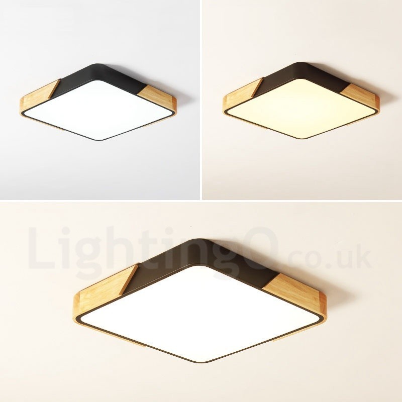 Dimmbare ultradünne mehrfarbige quadratische Deckenleuchte aus Holz mit Acrylschirm, Deckenlampe im nordischen Stil