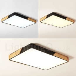 Dimmbare ultradünne mehrfarbige rechteckige Deckenleuchte aus Holz mit Acrylschirm, Deckenlampe im nordischen Stil