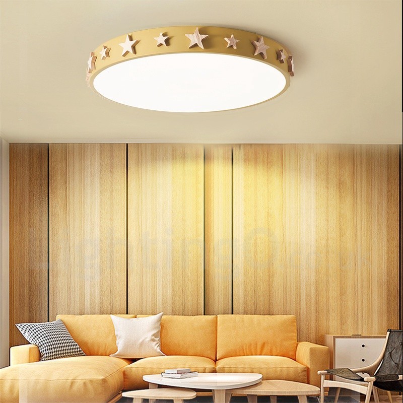 Dimmbare ultradünne, mehrfarbige, runde Deckenleuchte aus Holz mit Acrylschirm, Deckenlampe im nordischen Stil