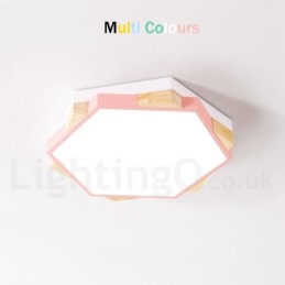 Dimmbare mehrfarbige sechseckige Deckenleuchte aus Holz mit Acrylschirm, Deckenlampe im nordischen Stil