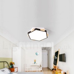 Dimmbare mehrfarbige sechseckige Deckenleuchte aus Holz mit Acrylschirm, Deckenlampe im nordischen Stil