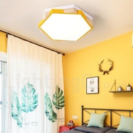 Dimmbare mehrfarbige sechseckige Deckenleuchte aus Holz mit Acrylschirm, Deckenlampe im nordischen Stil