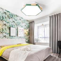 Dimmbare mehrfarbige sechseckige Deckenleuchte aus Holz mit Acrylschirm, Deckenlampe im nordischen Stil