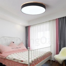 Dimmbare mehrfarbige runde Deckenleuchte aus Holz mit Acrylschirm, Deckenlampe im nordischen Stil