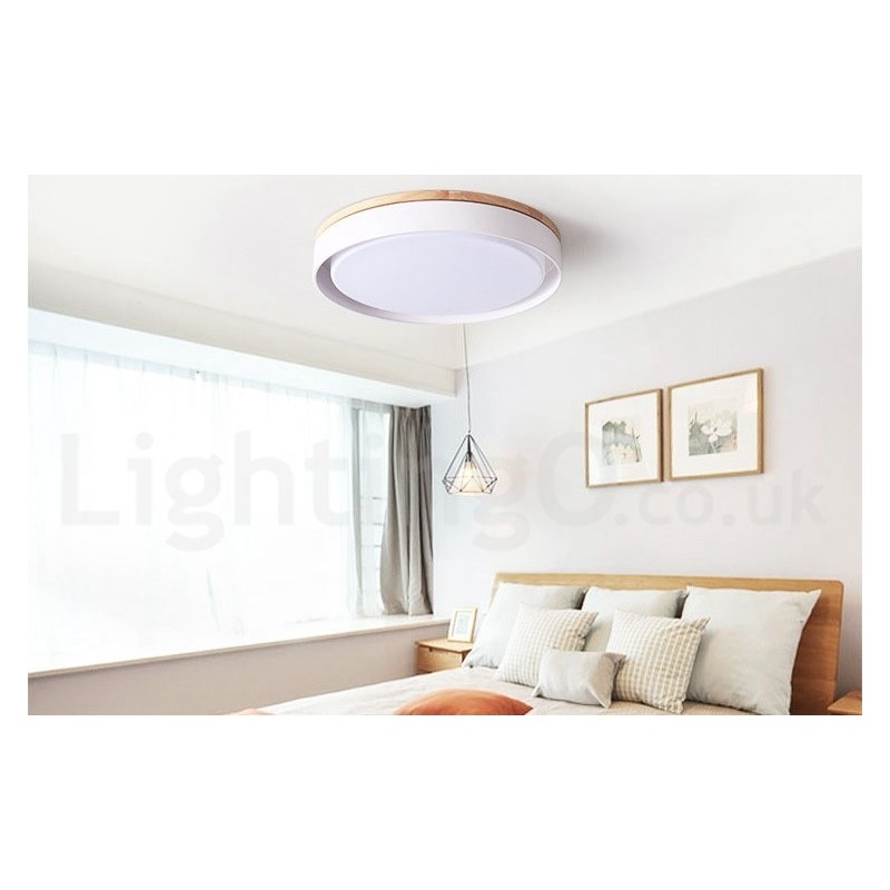 Dimmbare mehrfarbige runde Deckenleuchte aus Holz mit Acrylschirm, Deckenlampe im nordischen Stil