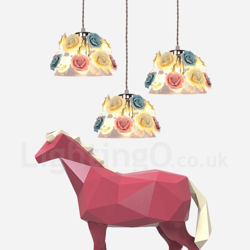 Mehrfarbige Blumen-Macaron-Deckenpendelleuchte mit Glasschirm-Pendelleuchte