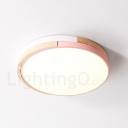 Dimmbare mehrfarbige runde Deckenleuchte aus Holz mit Acrylschirm, Deckenlampe im nordischen Stil