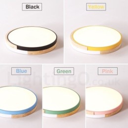 Dimmbare mehrfarbige runde Deckenleuchte aus Holz mit Acrylschirm, Deckenlampe im nordischen Stil