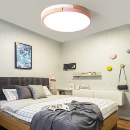 Dimmbare mehrfarbige runde Deckenleuchte aus Holz mit Acrylschirm, Deckenlampe im nordischen Stil
